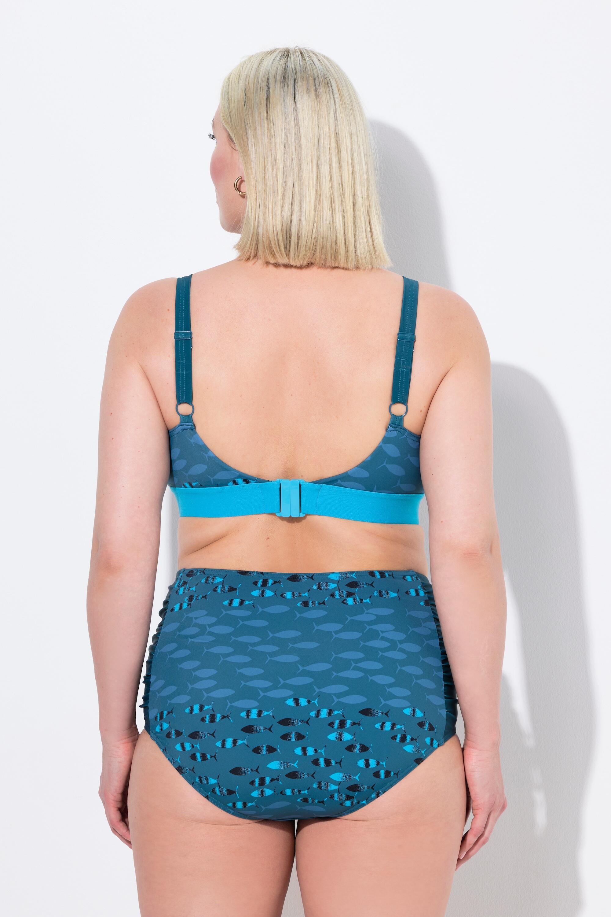 Femme Bikini sans bonnets souples. Motif poissons. Bretelles ajustables 2/7
