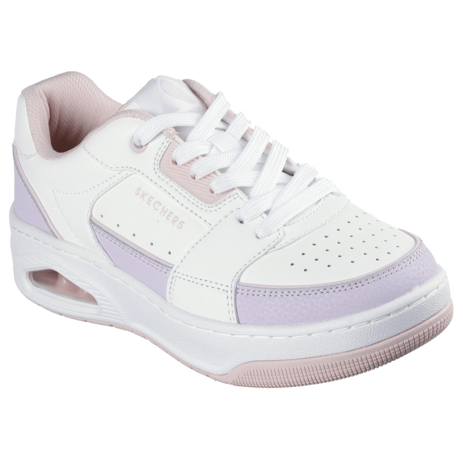 Skechers Uno Court - Courted Style Trainers-White/Lavender Pink 1/5