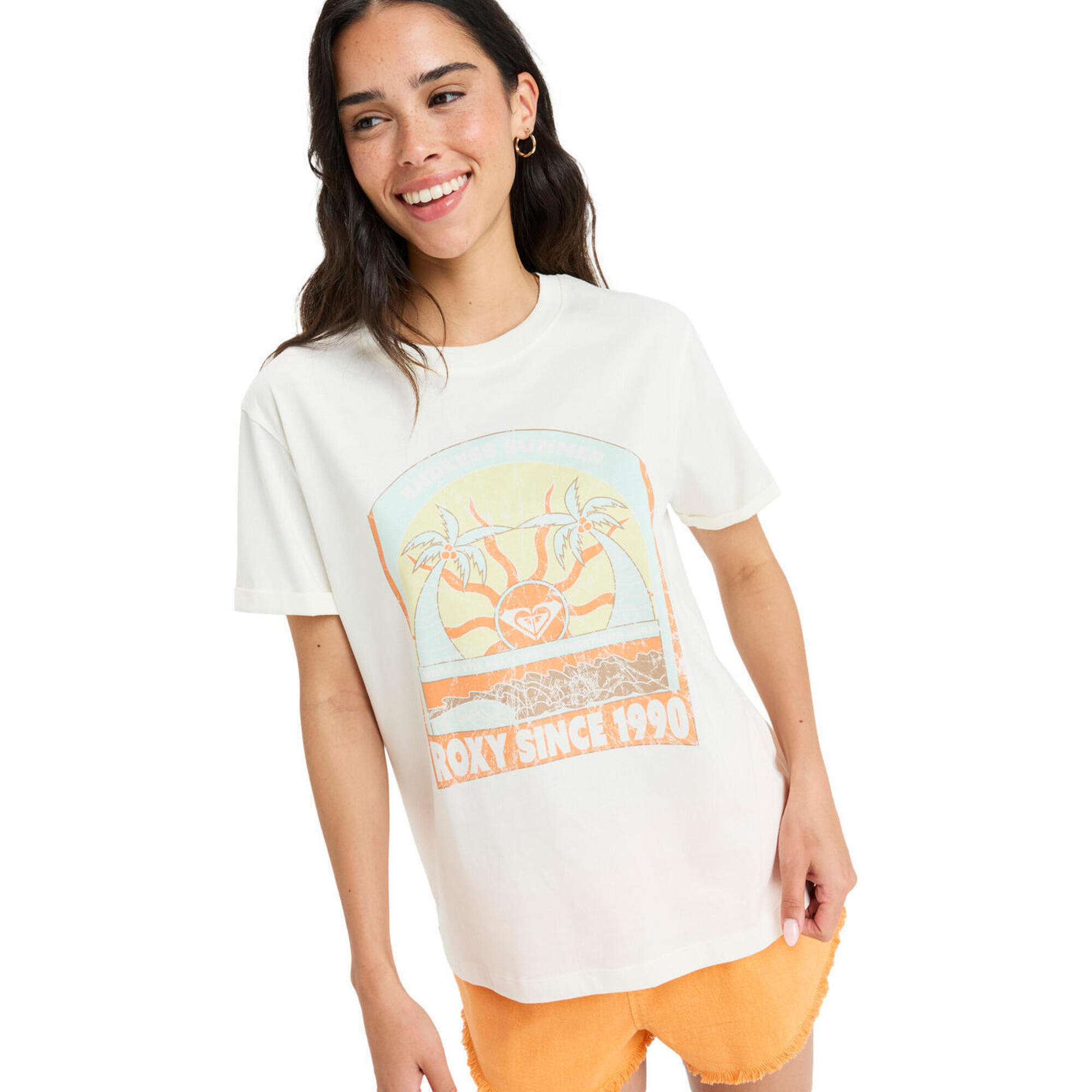 Roxy - T-shirt Manches Courtes Sérigraphié Oceanregular Poster Blanc Femme - T-shirt Manches Courtes - Blanc - Decathlon
