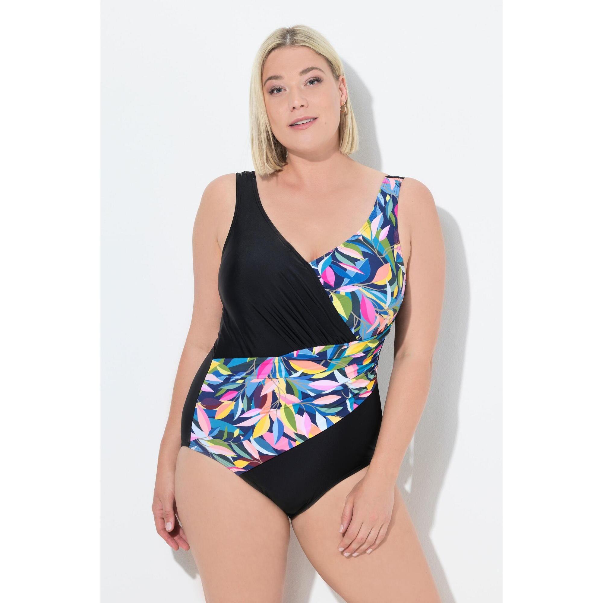 Ulla Popken - Femme Maillot De Bain À Bonnets Souples Effet Drapé Et Motif Feuilles - Maillot De Bain 1 Pièce - Noir - 54 - Decathlon