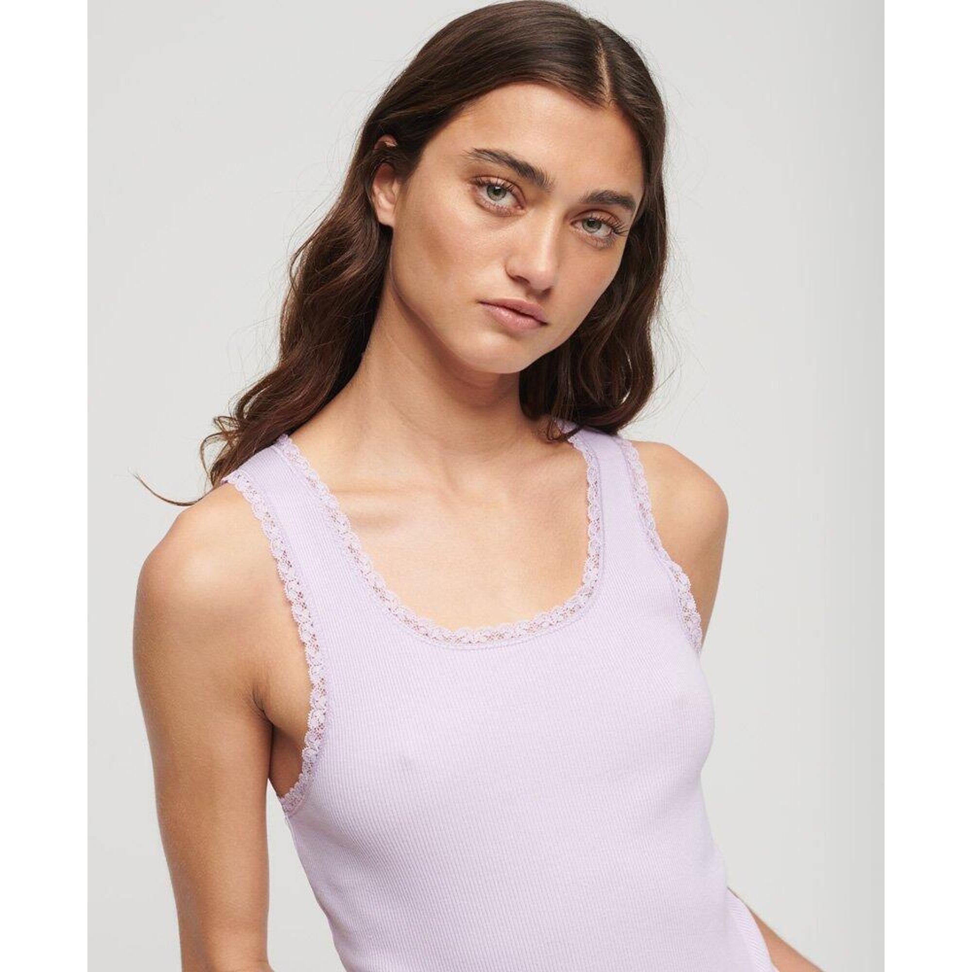Superdry - Débardeur En Dentelle Vintage En Coton Biologique - Top - Rose - Decathlon