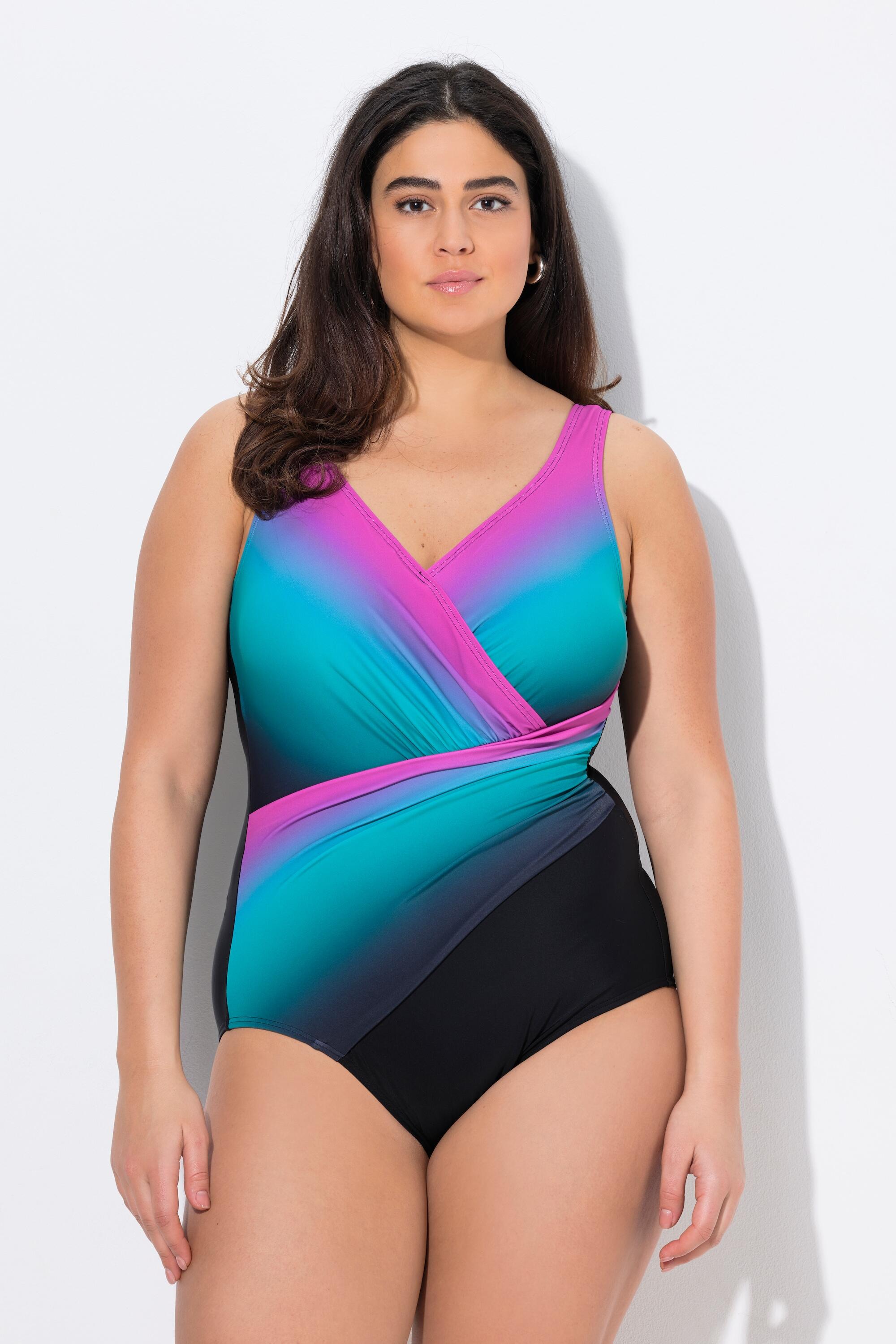 ULLA POPKEN Costume intero donna riciclato con degradé di colori e drappeggio, coppe morbide