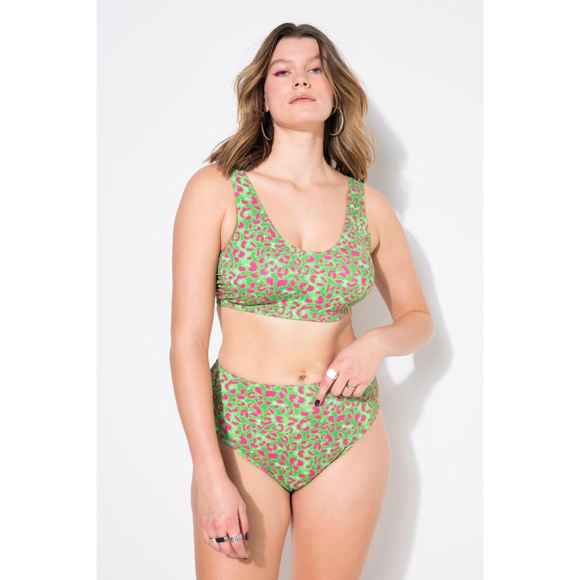 Ulla Popken - Femme Haut De Bikini Bonnets Souples Imprimé Léopard - Maillot De Bain 2 Pièces (bikini) - Vert - Taille Unique - Decathlon