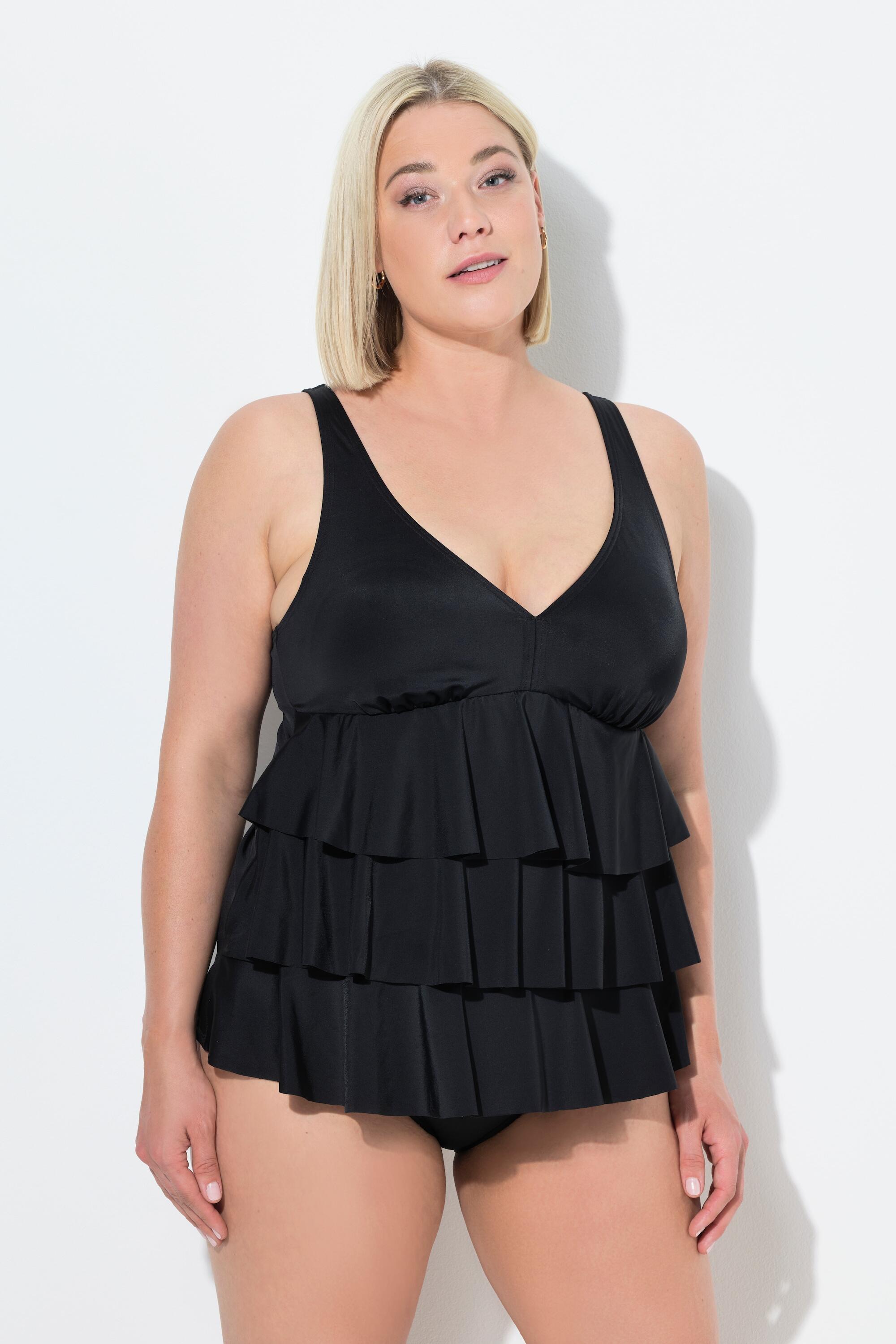 ULLA POPKEN Tankini donna con volant riciclato nero coppe morbide