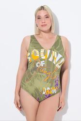 Femme Maillot de bain sans bonnets souples. Décolleté V. Imprimé jungle