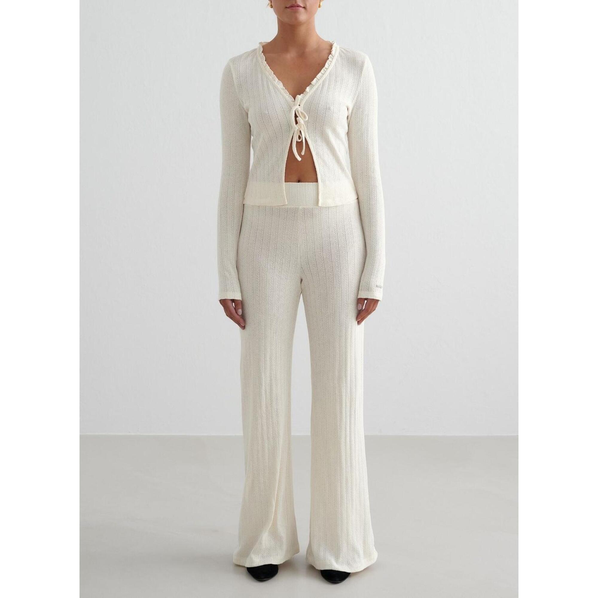 Aim'n - Femme Pantalon À Jambe Large Maille Pointelle Blanc D'Amande - Pantalons - Blanc - Decathlon