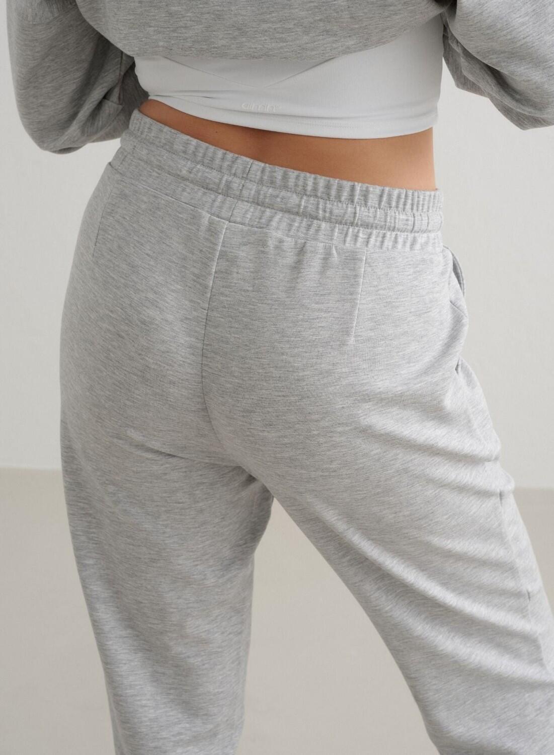 Damskie spodnie dresowe regular fit, ściągacze Comfy Modal jasnoszary melanż 4/4