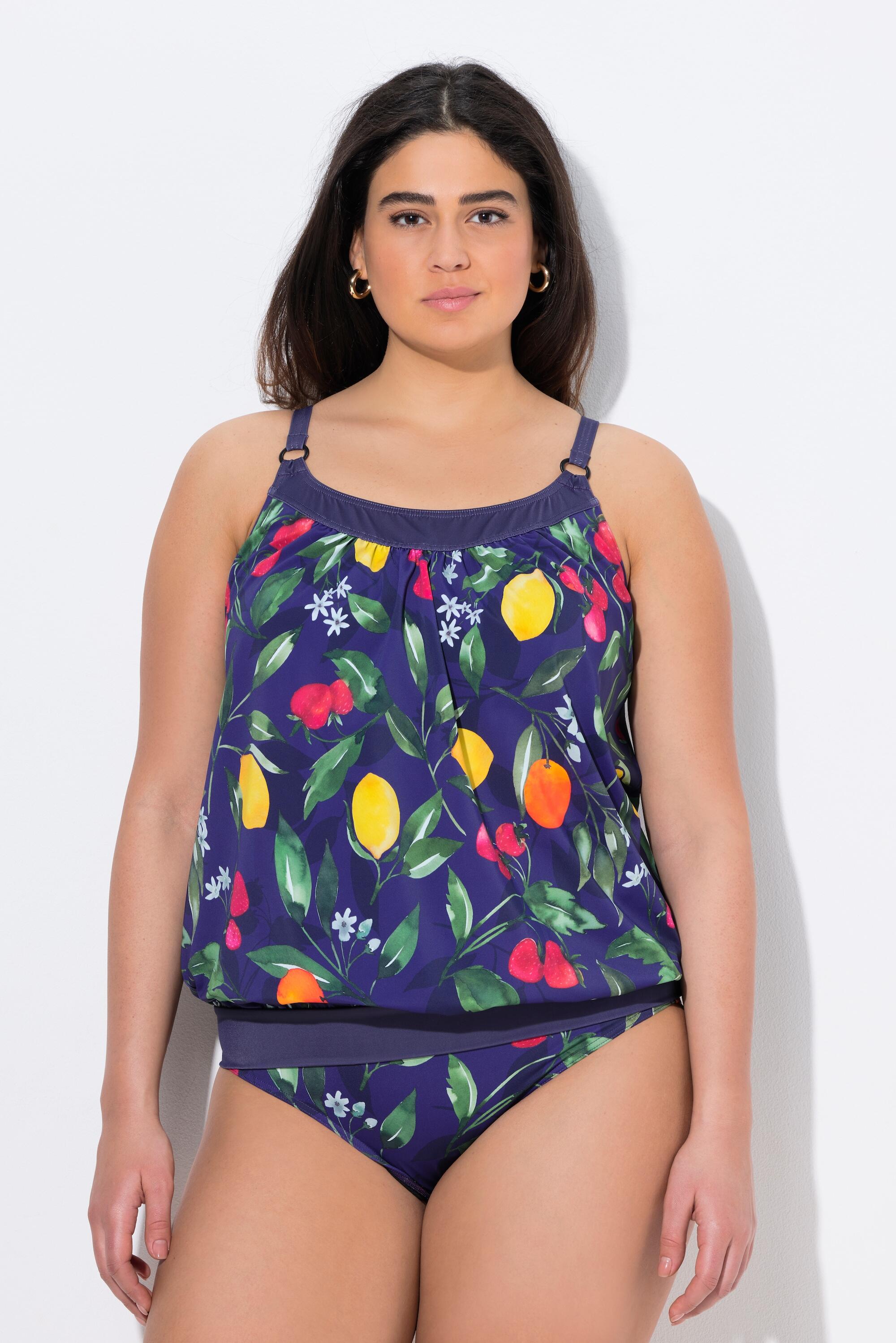 ULLA POPKEN Tankini donna motivo frutta blu con coppe morbide e spalline regolabili