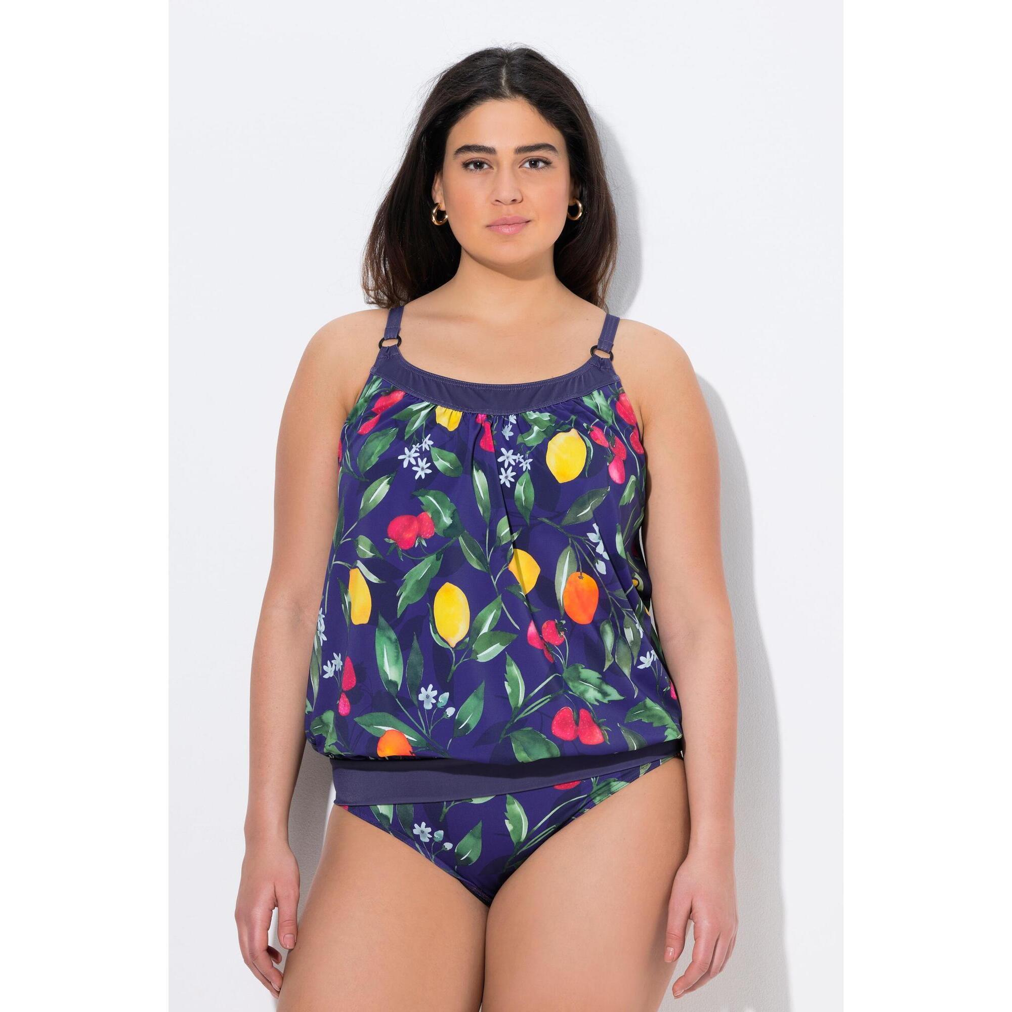 Ulla Popken - Femme Tankini Motif Fruits Bonnets Souples Bretelles Réglables Matière Recyclée - Maillot De Bain 2 Pièces (bikini) - Bleu - 52 2xl - Decathlon