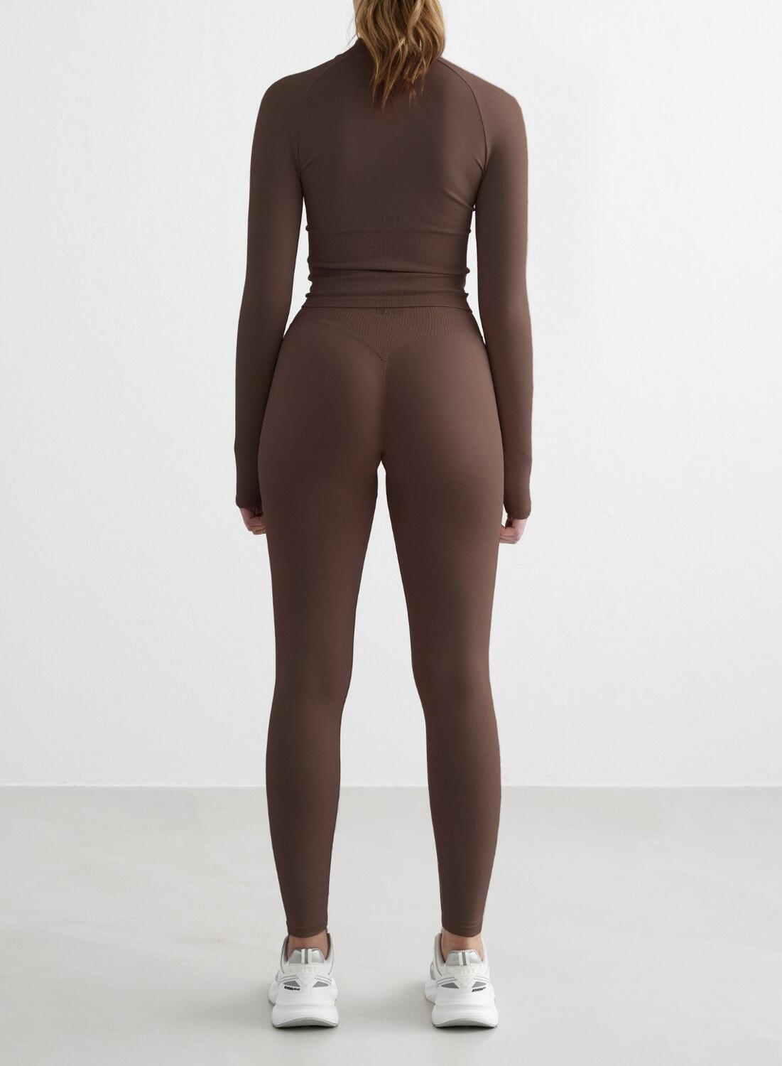 Femme Veste Zippée Sans Couture Respirante Marron 4/4
