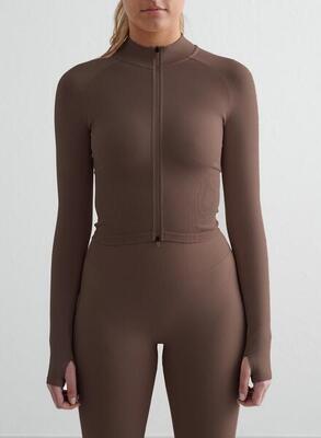 Damen Laufjacke mit Reißverschlus Nahtlos Atmungsaktiv Braun