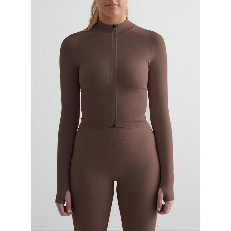 Femme Veste de Course Zippée Sans Couture Respirante Marron