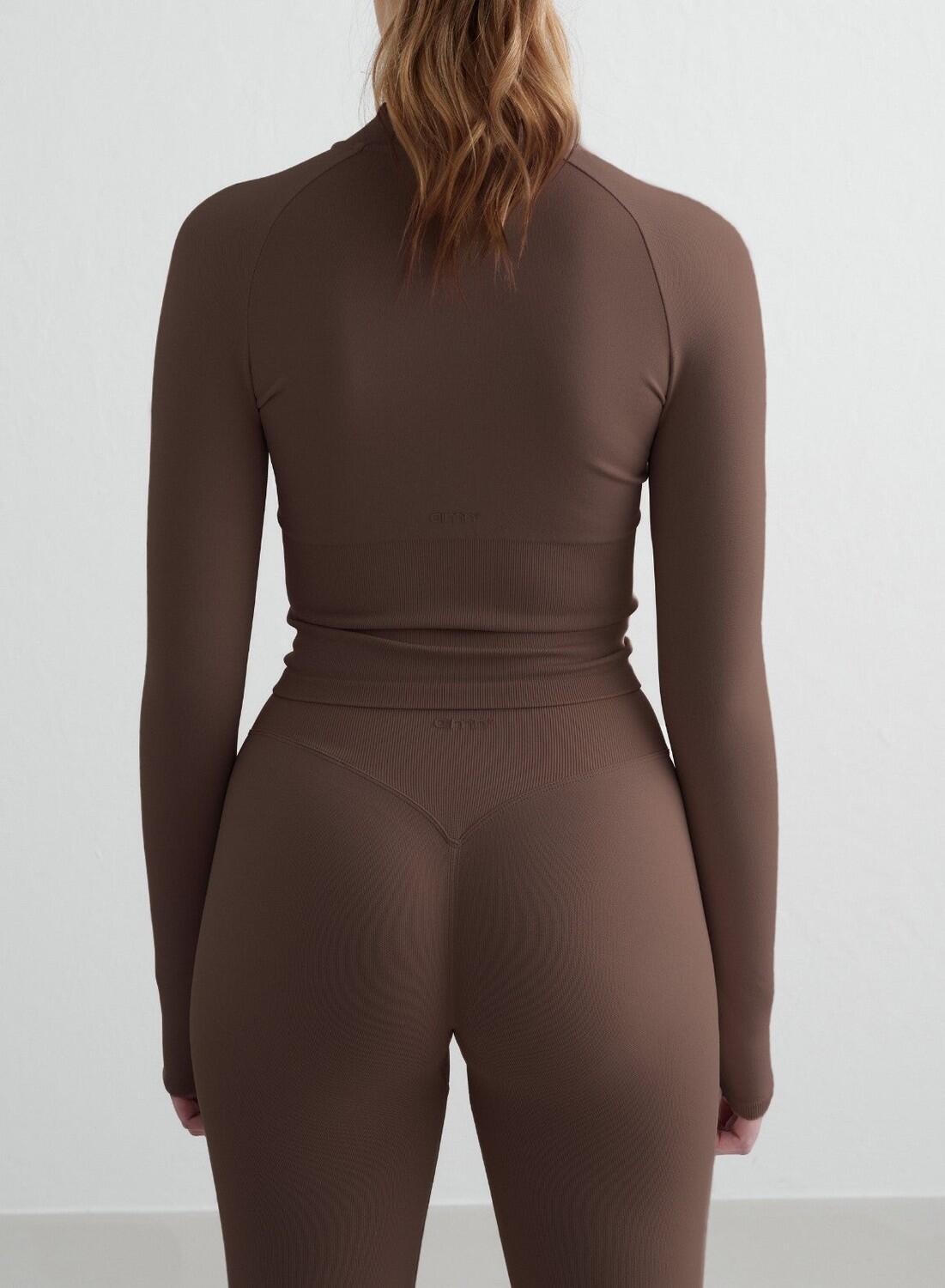 Femme Veste Zippée Sans Couture Respirante Marron 2/4