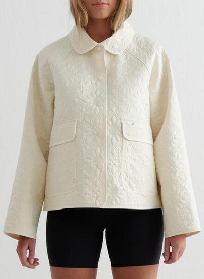 Femme Veste Motif Patchwork Déperlant Blanc d'Amande