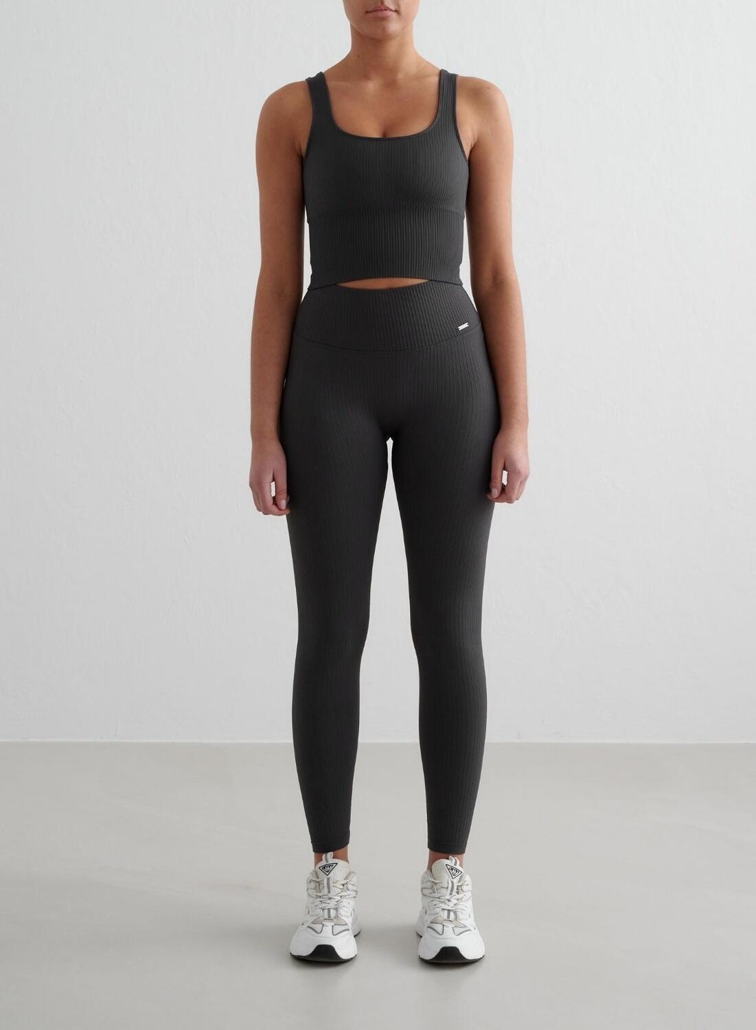Femme Soutien-gorge de sport Côtelé Sans Couture Bralette Gris Foncé 3/4