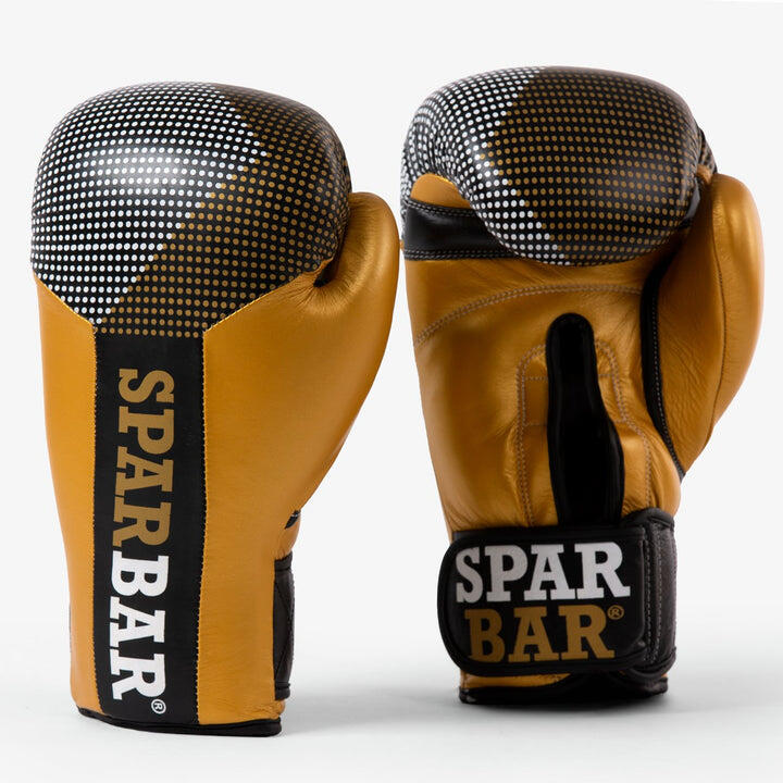 SPARBAR® SB1 VELCRO BOXING GLOVE - BLACK & GOLD 16 oz 2/4