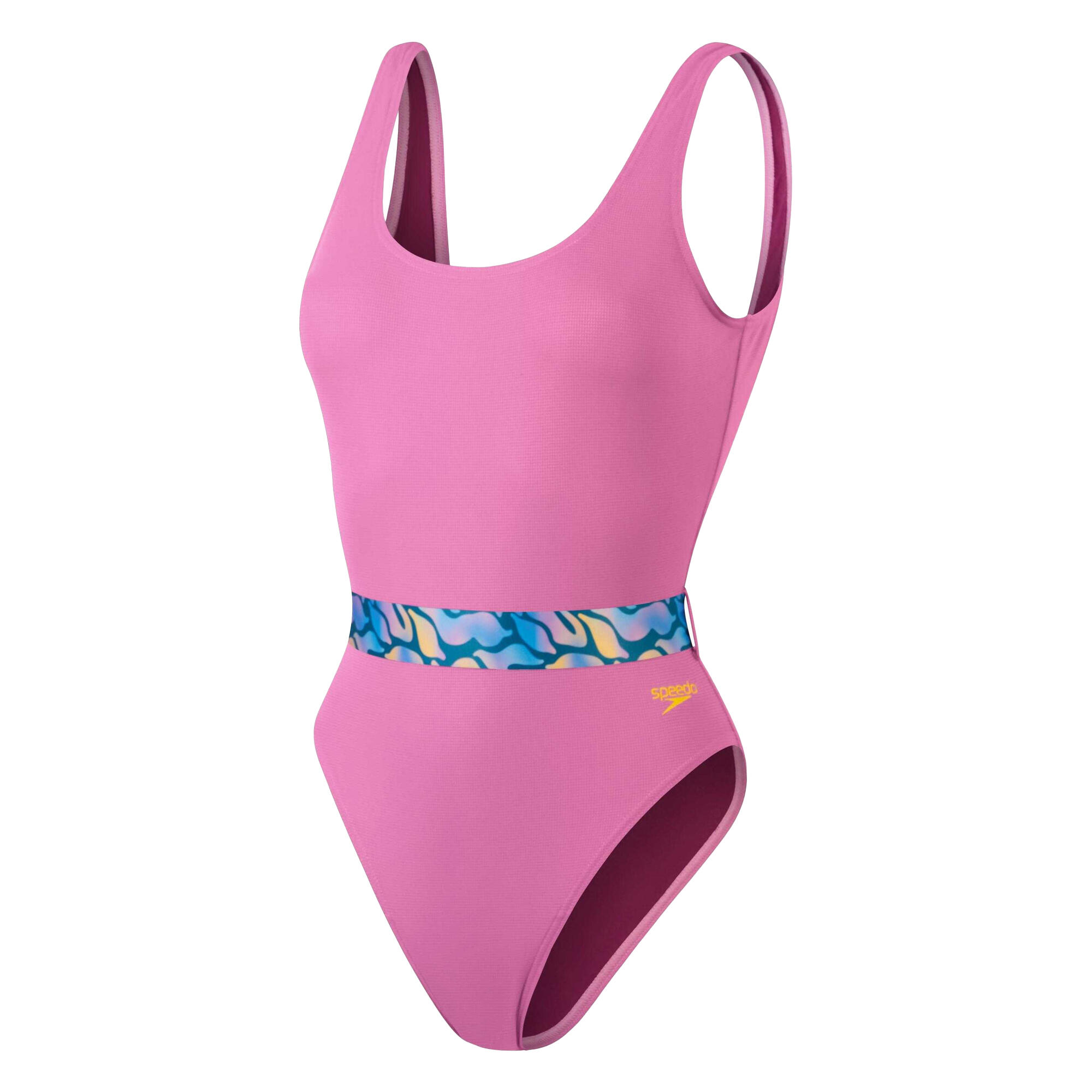 Womens/Ladies Belted UBack One Piece Swimsuit (Pink) 1/2