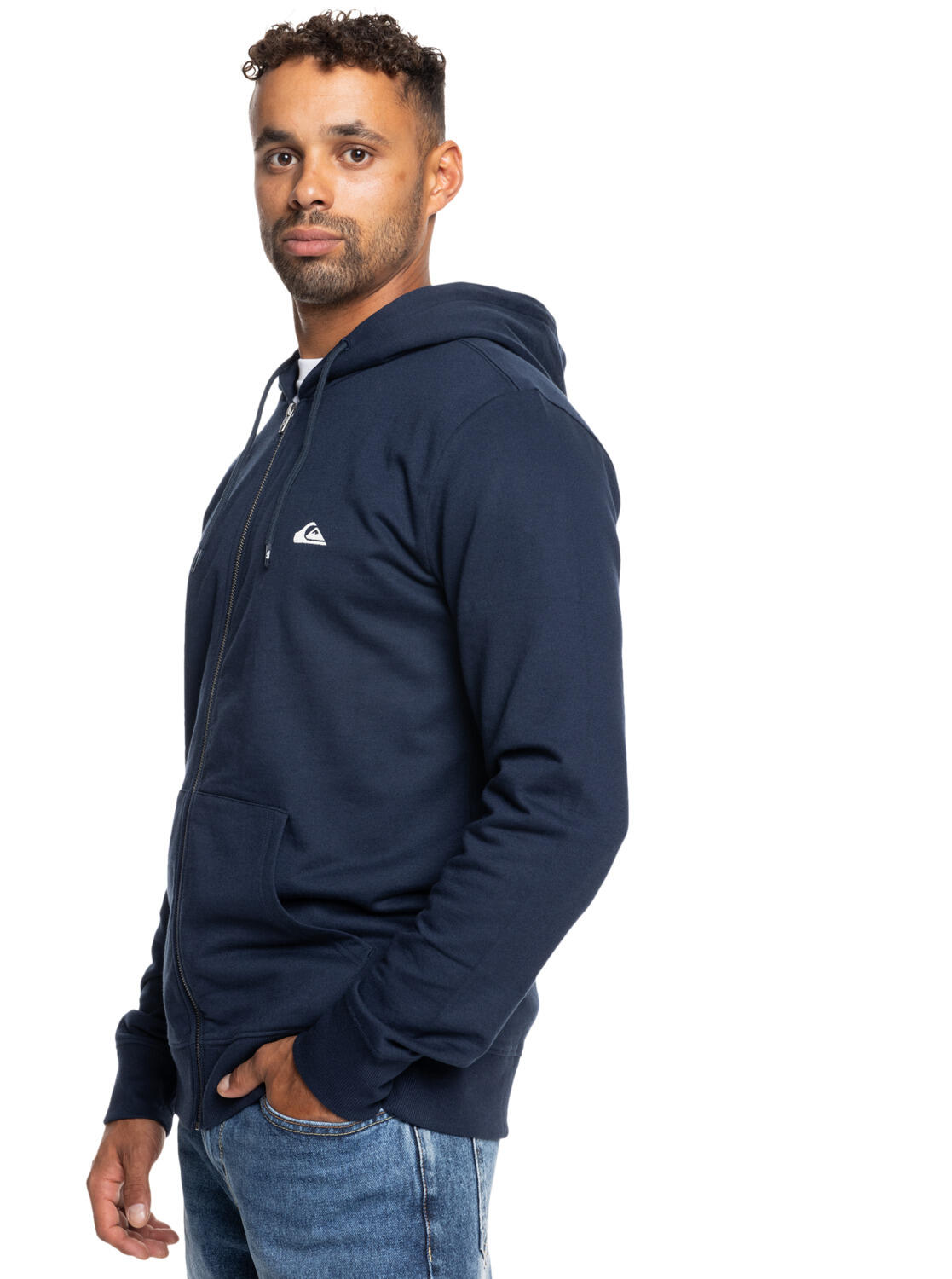 Sweat à capuche zippé BASIC ZIP Bleu Homme 3/4