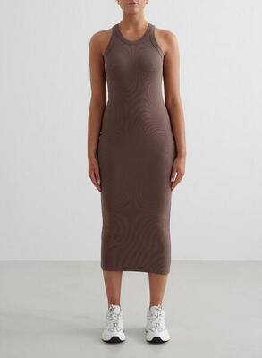 Damen Midikleid Ärmellos Gerippt Feuchtigkeitsabsorbierend Schwarz