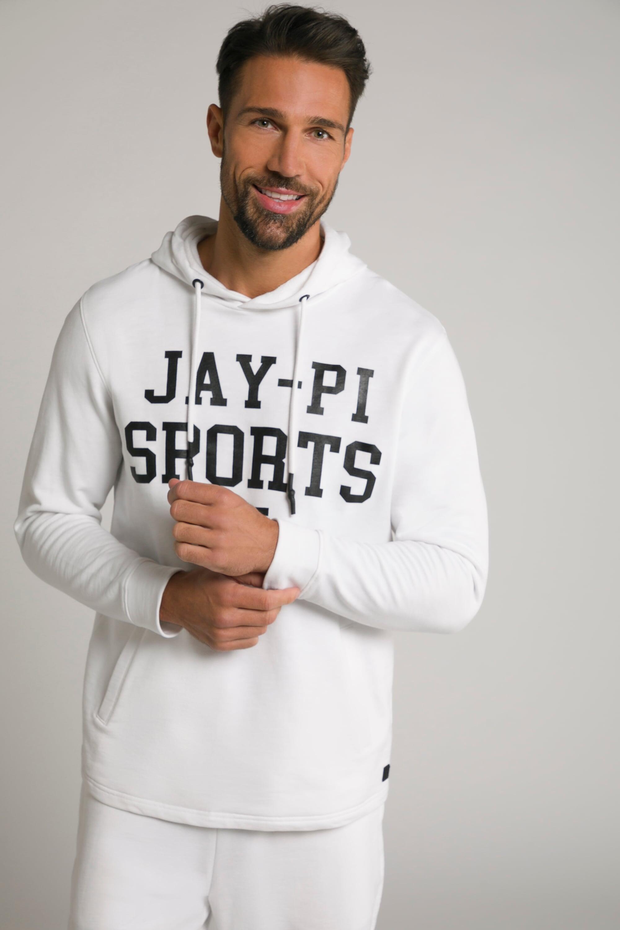 JAY-PI Hoodie JAY-PI uomo bianco in jersey flammé, cappuccio e tasche