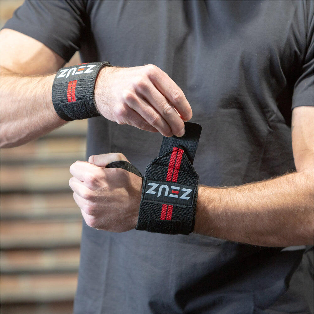 ZEUZ Set di 2 fasce da polso per fitness e Functional Fitness – Rosso e nero 4/7