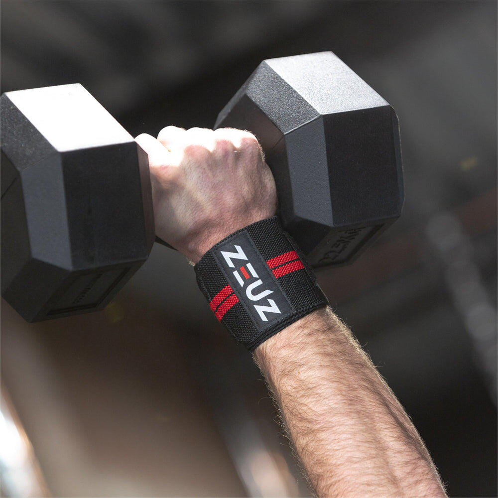 ZEUZ Set di 2 fasce da polso per fitness e Functional Fitness – Rosso e nero 5/7