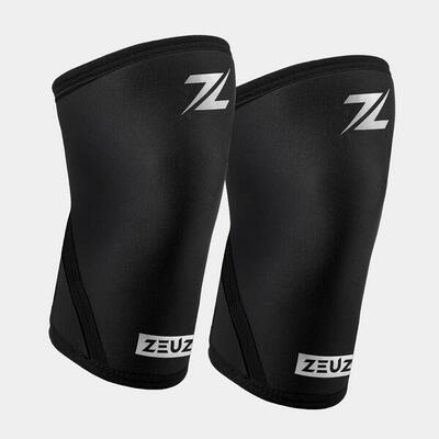Zeuz 2 stuks powerlifting knie brace – sleeves – 7 mm – zwart & zilver – maat s
