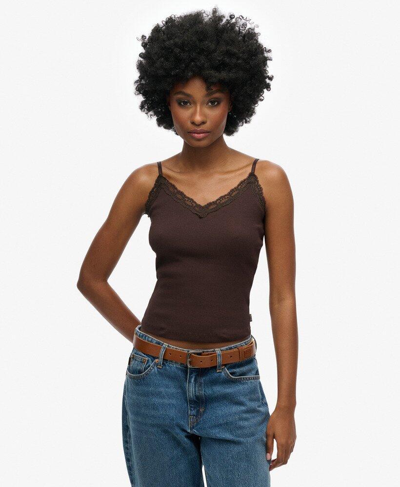 SUPERDRY Bio-Baumwoll-Cami-Top mit Vintage-Spitzenbesatz