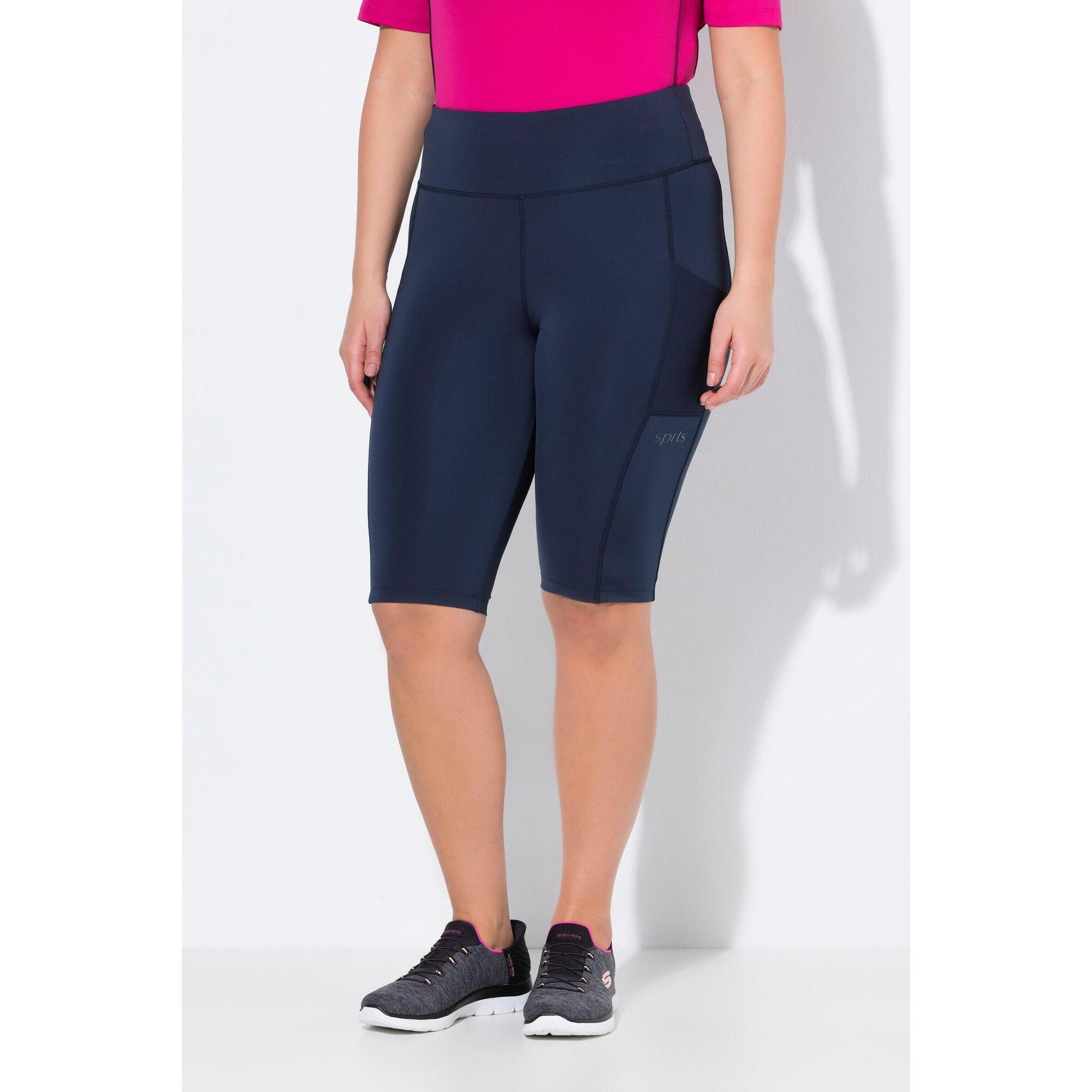 Ulla Popken - Femme Legging Court En Matière Recyclée Taille Élastique Et Poche En Mesh - Legging - Bleu - Decathlon