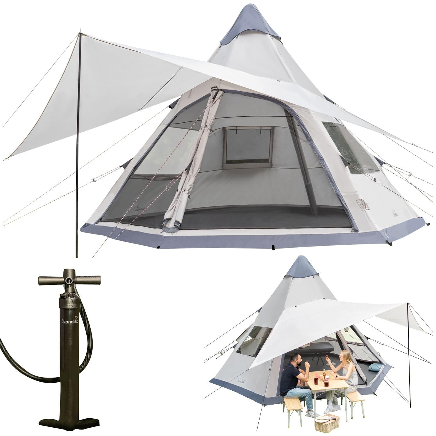 SKANDIKA Luftzelt Tipi Hetta 460 Air Protect - Aufblasbares Familienzelt für 6 Personen
