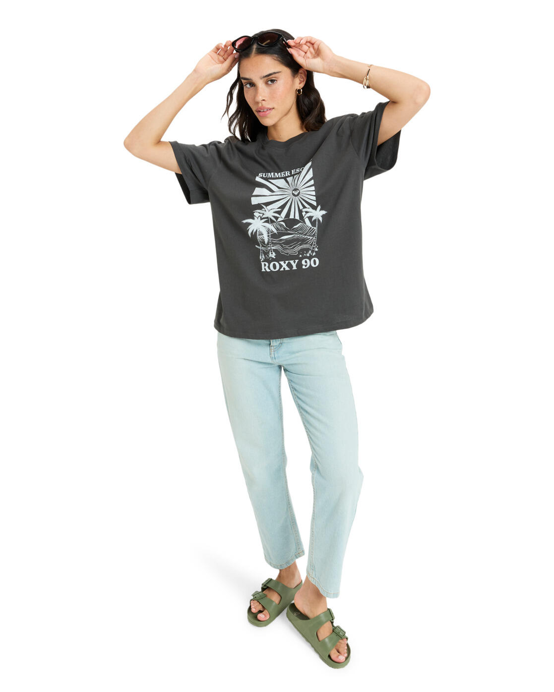 T-shirt manches courtes sérigraphié HANGLOOSE THE SKY Noir Femme 4/4