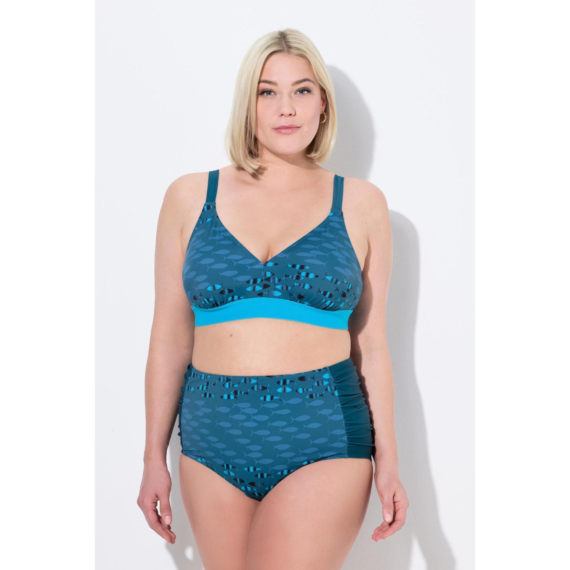 Ulla Popken - Femme Bikini Sans Bonnets Souples. Motif Poissons. Bretelles Ajustables - Soutien-gorge - Vert - 42 M/l - Decathlon