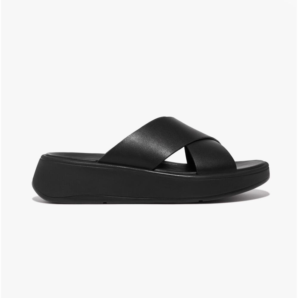 FIT FLOP F-mode Leather Flatform Cross Womens Slip On Slides