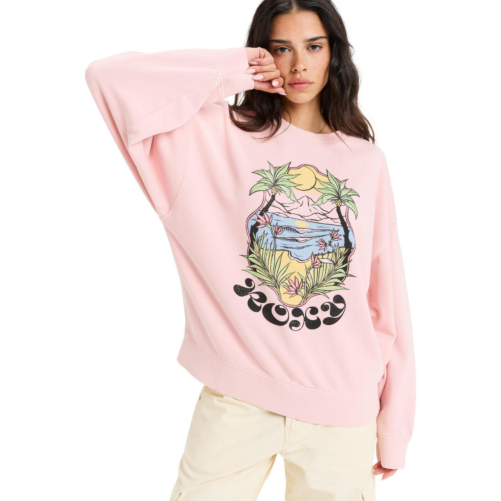 Roxy - Sweat À Col Rond Lineup Rose Femme - Sweat-shirt - Violet - Decathlon