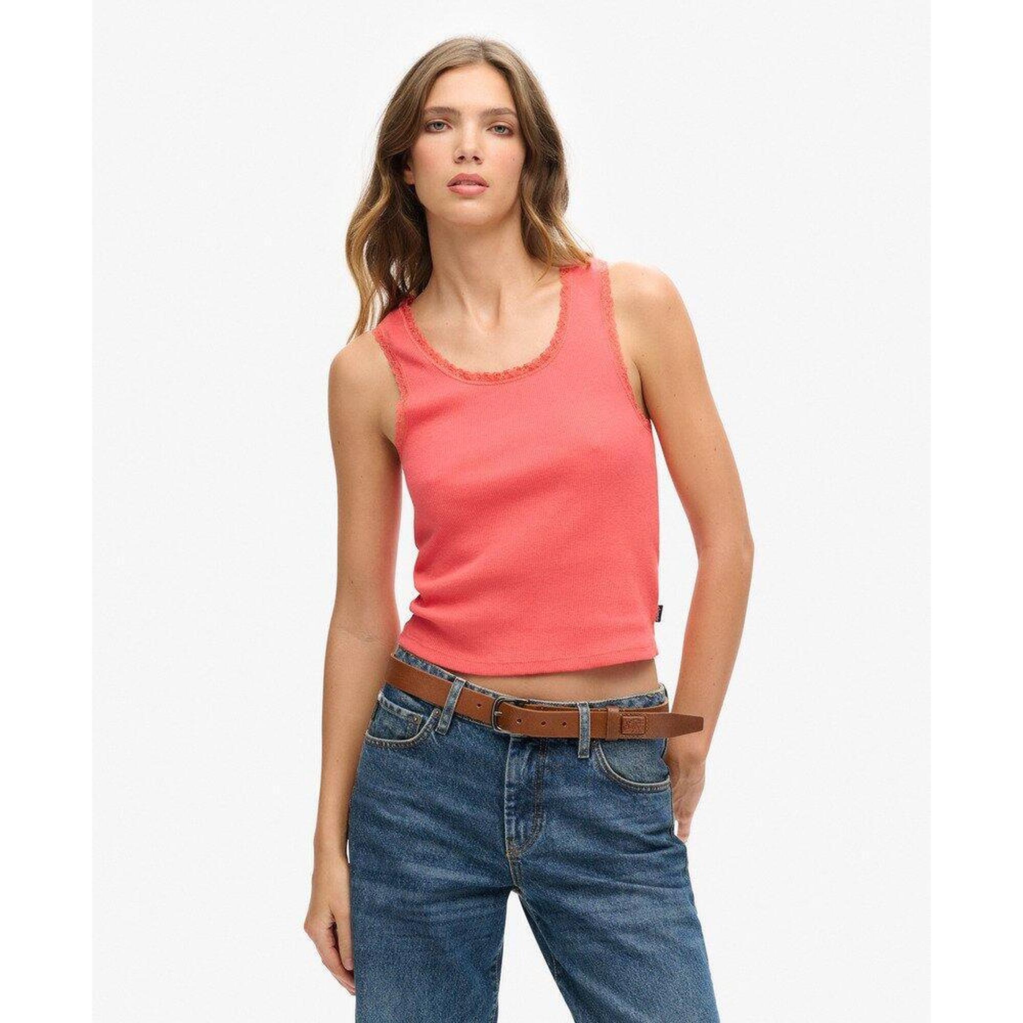 Superdry - Débardeur En Dentelle Vintage En Coton Biologique - Top - Orange - Decathlon