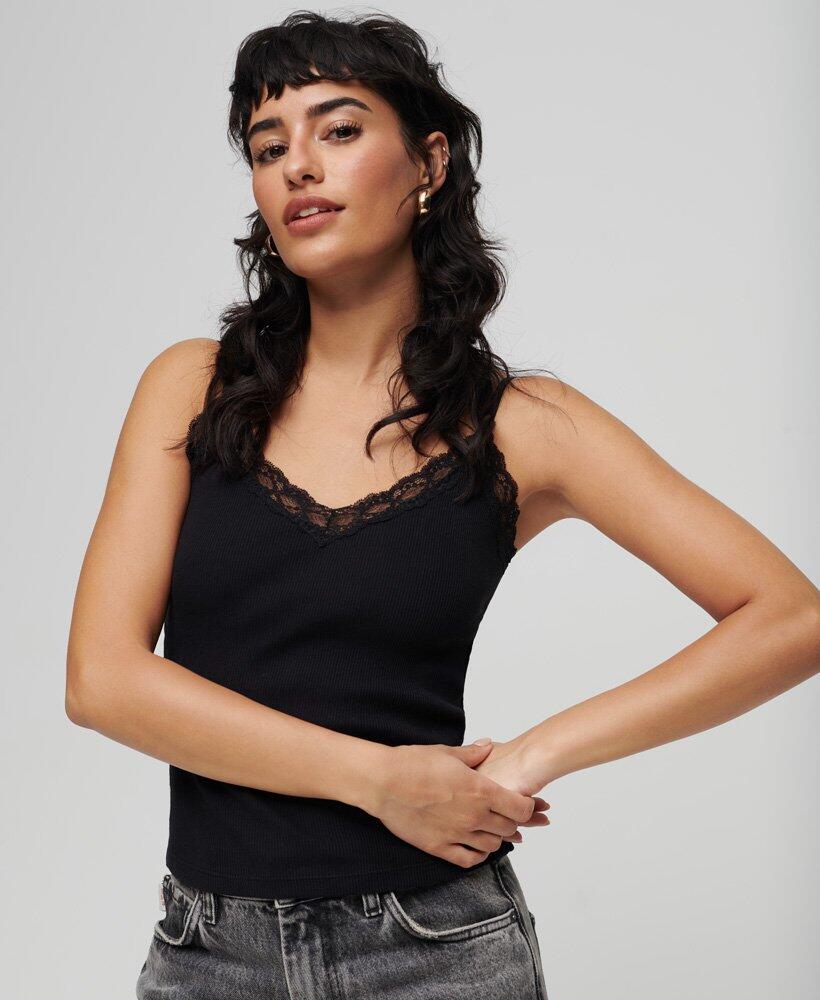 SUPERDRY Cami-Top aus gerippter Spitze aus Bio-Baumwolle