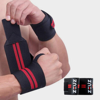 Zeuz 2 stuks polsband voor fitness & crossfit - wrist wraps – rood & zwart