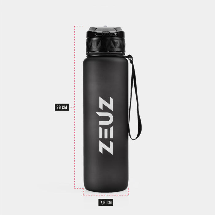Gourde ZEUZ Motivation 1 litre avec graduations horaires – 1000 ml – Noire 6/7