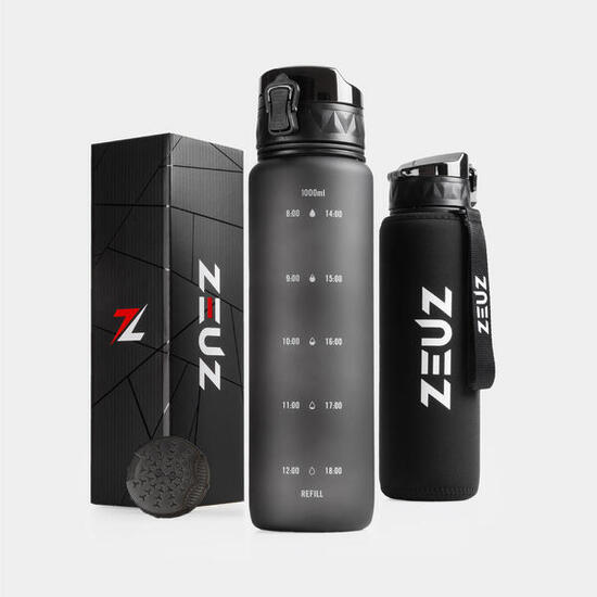 ZEUZ Trinkflasche 1 L mit Zeitmarkierung, BPA-frei