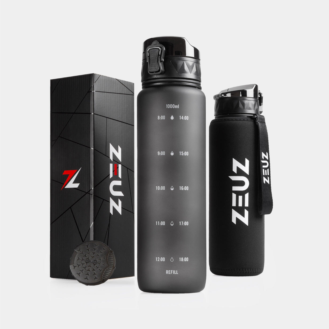 Zeuz - Bouteille Zeuz 1 L Avec Repères Horaires — Sans Bpa - Gourde - Noir - 1 L - Decathlon