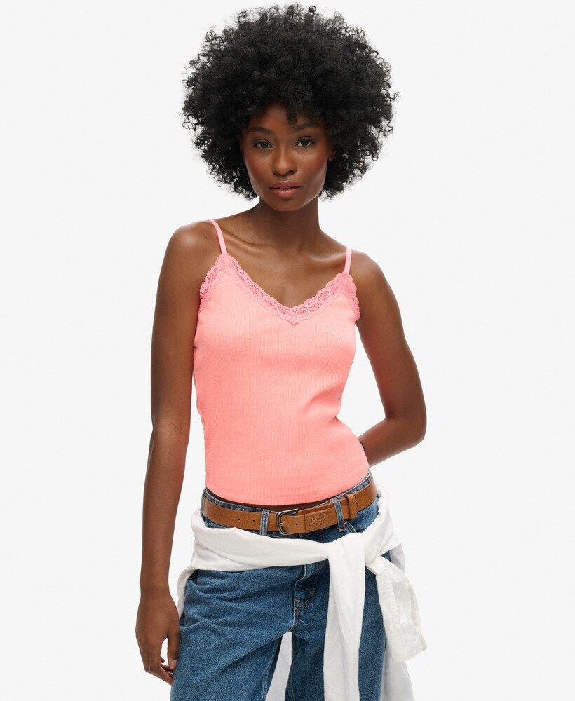 SUPERDRY Cami-Top aus gerippter Spitze aus Bio-Baumwolle