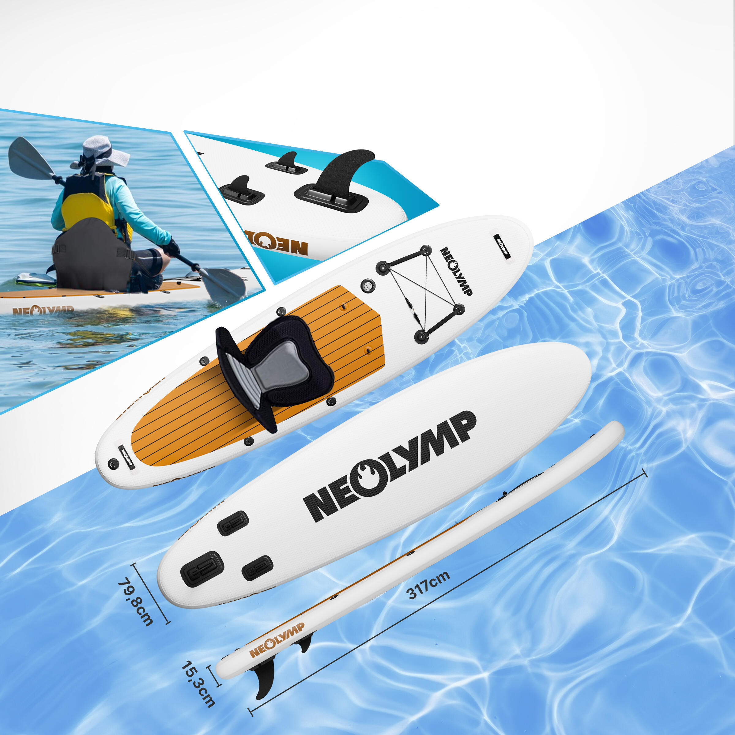 NEOLYMP SUP Board 315 cm Komplettset: Kajaksitz, Pumpe, Rucksack – 150 kg 3/7