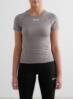 Dames yoga t-shirt met korte mouwen zacht vochtafvoerend grijs