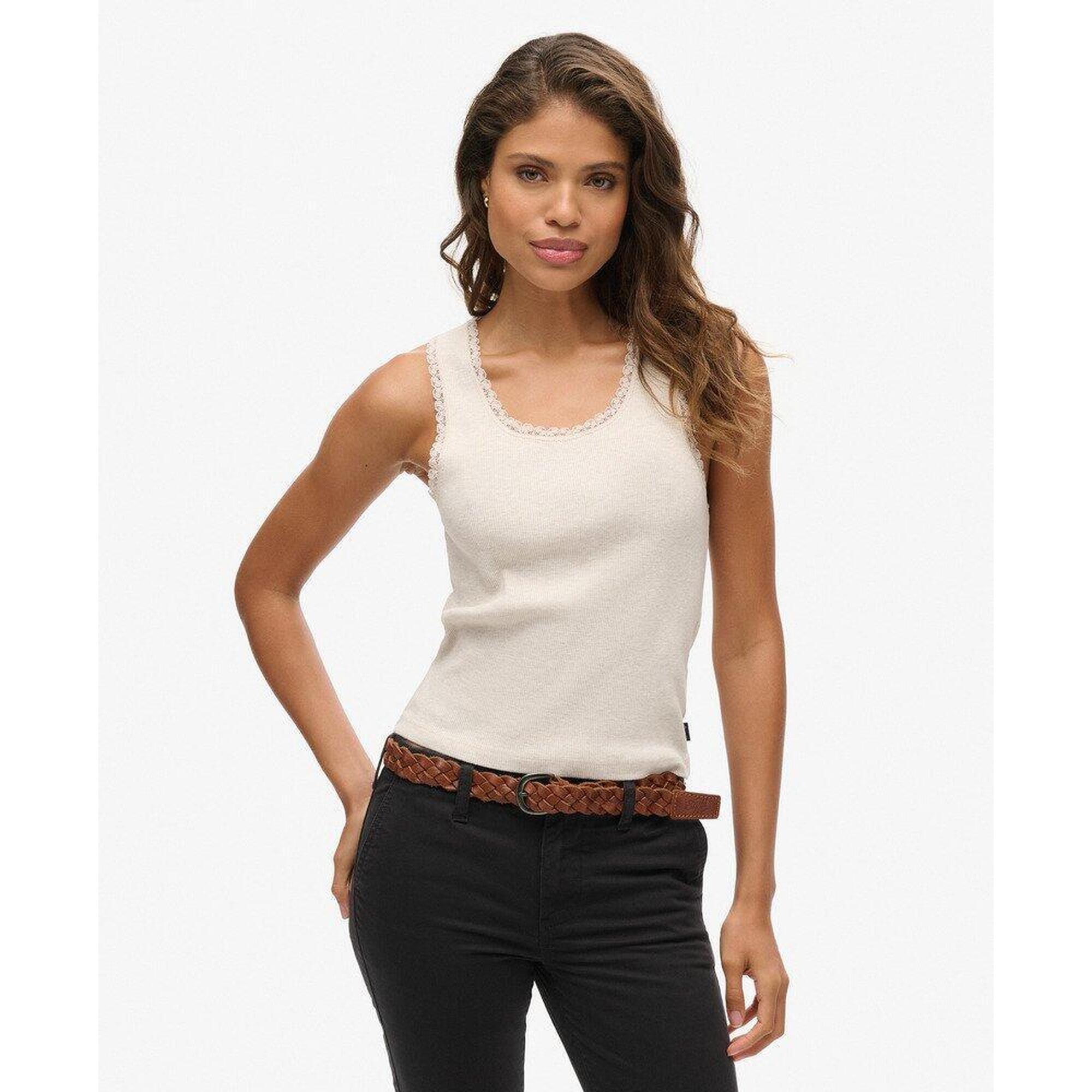 Superdry - Débardeur En Dentelle Vintage En Coton Biologique - Top - Beige - Decathlon