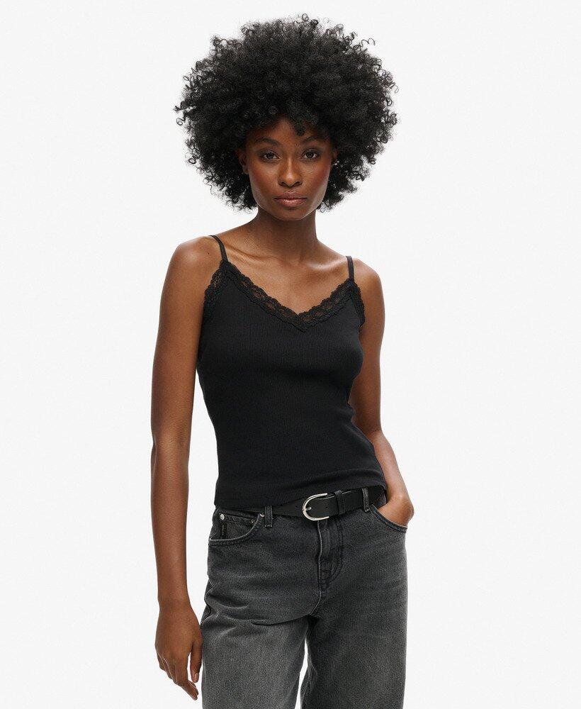 SUPERDRY Bio-Baumwoll-Cami-Top mit Vintage-Spitzenbesatz