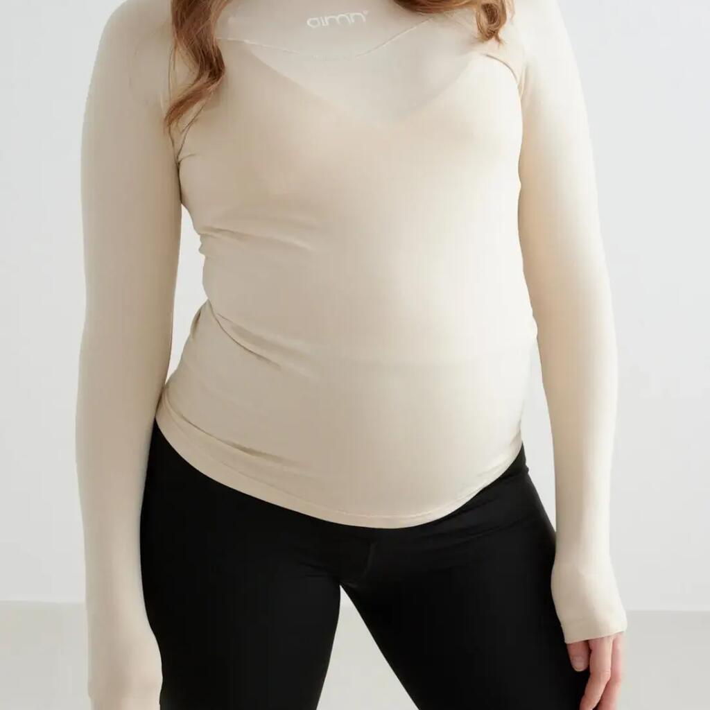 Women's Training Long Sleeve Top Maternity Quick-Dry Stretch Soft Basic Beige