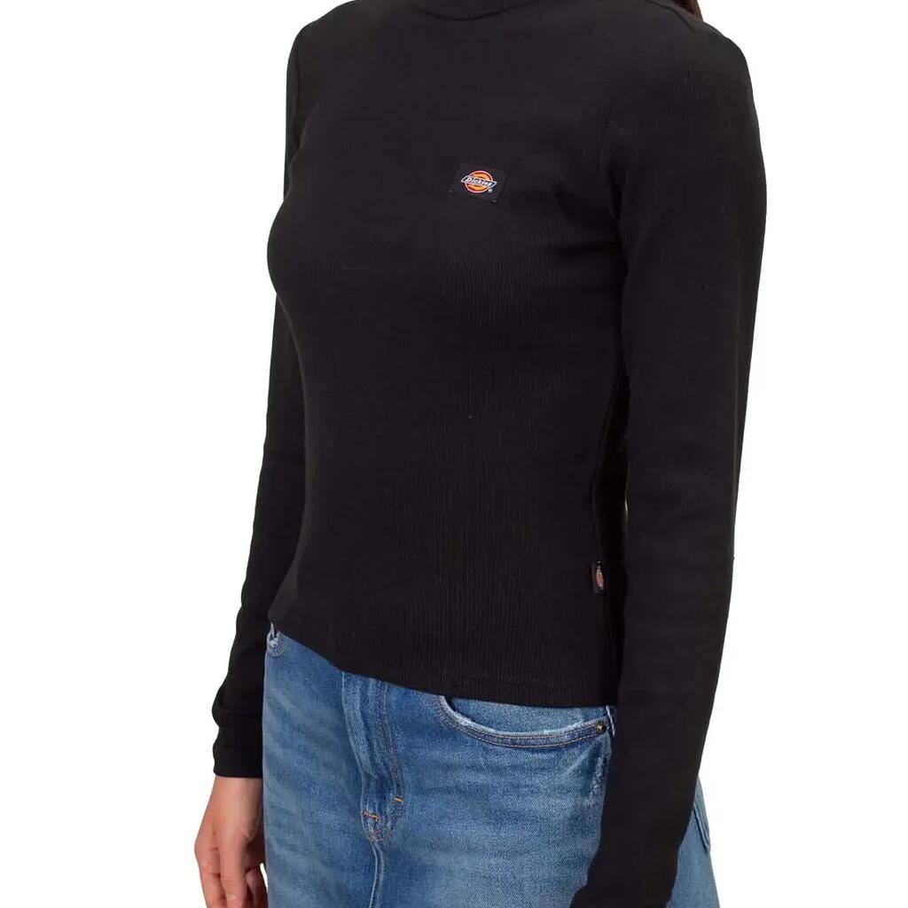 Women slim fit ribbed pullover black