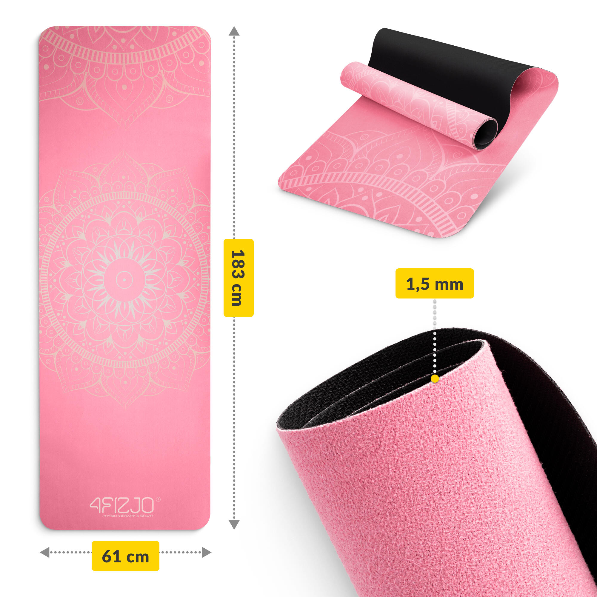 Wildleder Trainingsmatte für Yoga 4FIZJO Yogamatte 183 x 61 cm x 1,5 mm 7/7