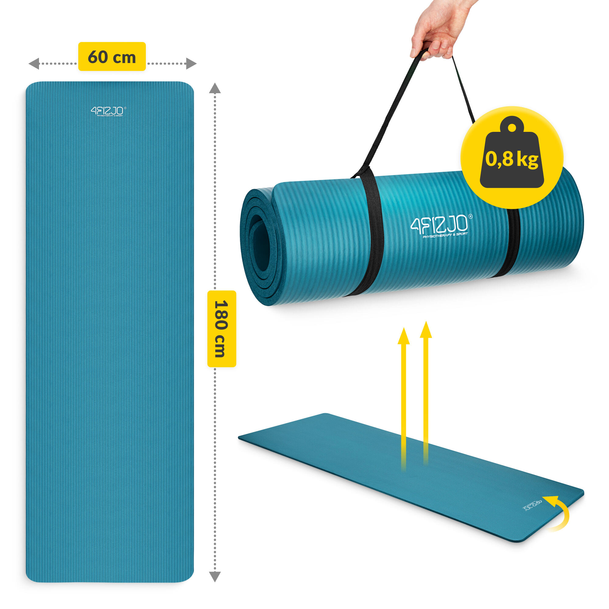 Tappetino fitness yoga pilates NBR antiscivolo stretching 180x60x1 cm 4FIZJO 2/7
