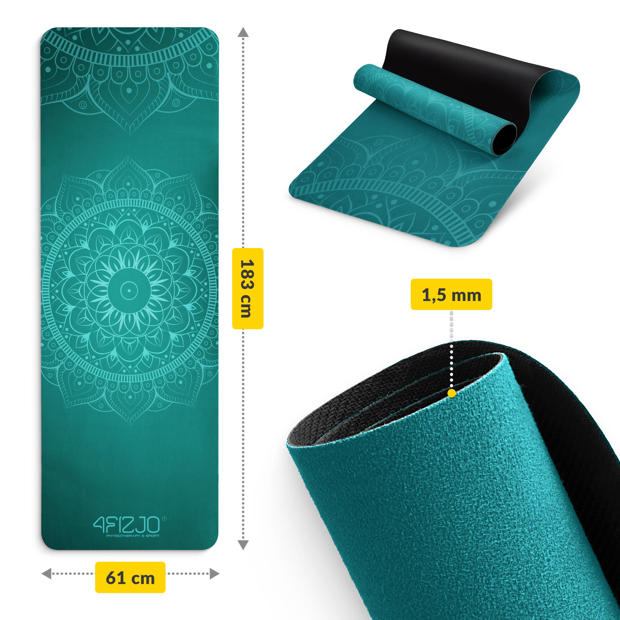 Wildleder Trainingsmatte für Yoga 4FIZJO 183 x 61 cm x 1,5 mm 7/7